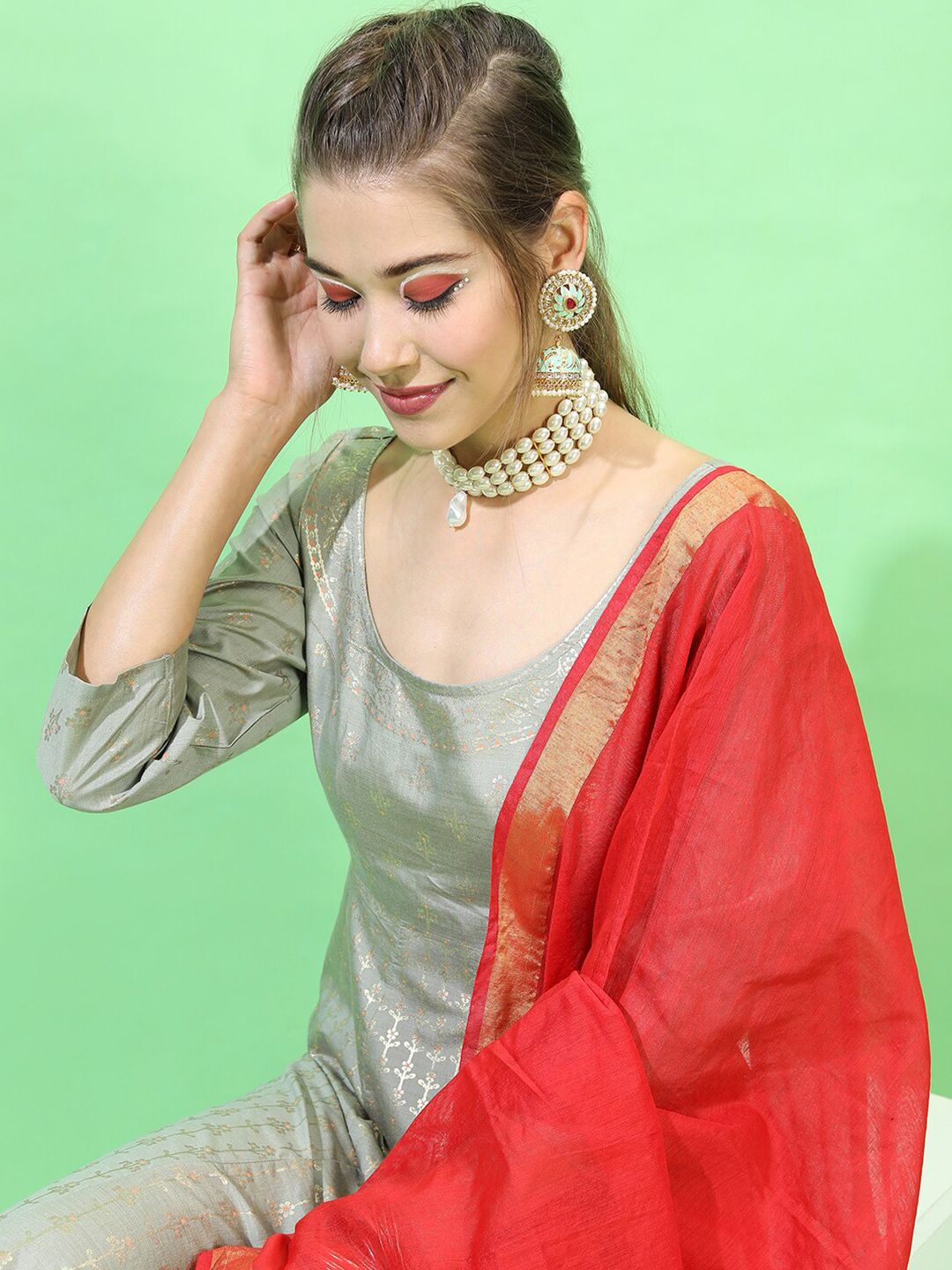 Vishudh Women Green Ethnic Maxi Dress