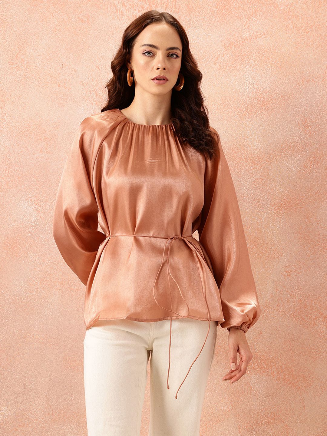 all about you Puff Sleeves Waist Tie-Up Top