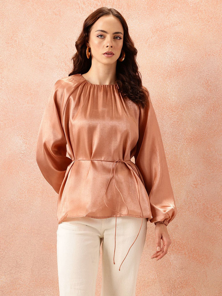 all about you Puff Sleeves Waist Tie-Up Top