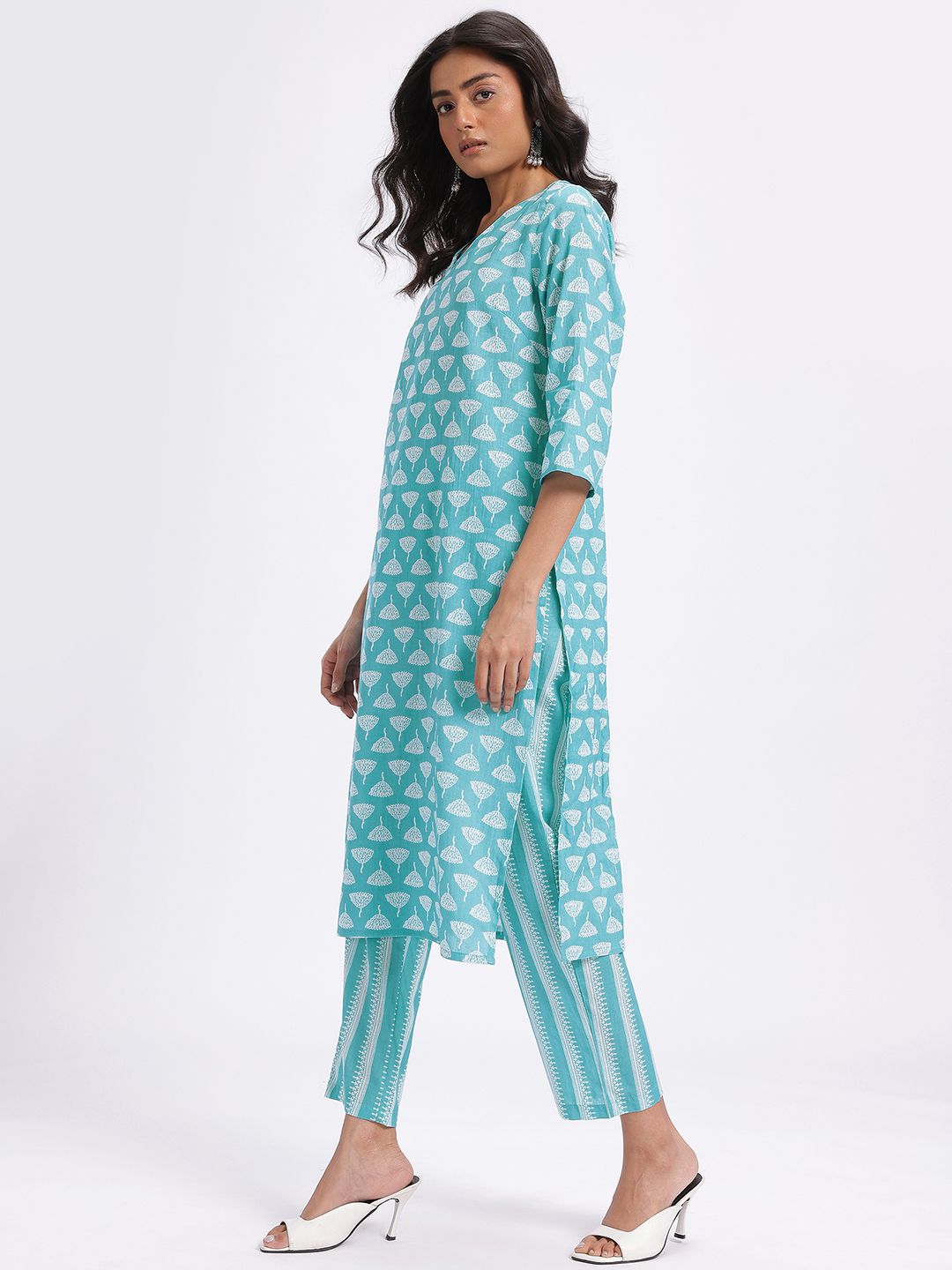 Anouk Printed Pure Cotton Kurta with Trousers & Dupatta