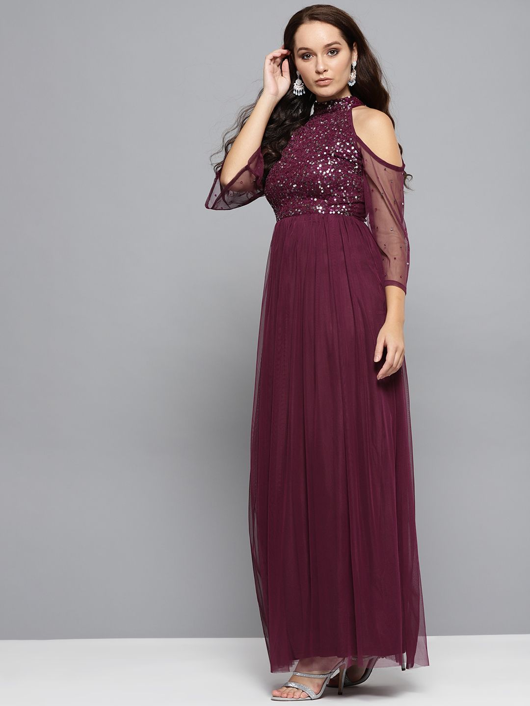 STREET 9 Women Cold-Shoulder Embellished Detail Maxi Dress