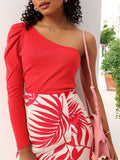 DressBerry Its Cherry On The Icing Red Peek-A-Boo One Shoulder Top