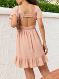 DressBerry Sweet Elegance Cut-Out Smocked Flutter Sleeve Mini Dress