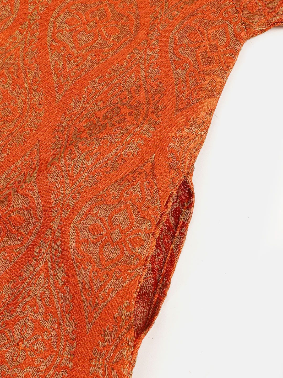 SOJANYA Boys Orange & Brown Ethnic Motifs Woven Design Jacquard Weave Band Collar Kurta
