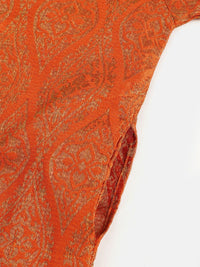 SOJANYA Boys Orange & Brown Ethnic Motifs Woven Design Jacquard Weave Band Collar Kurta