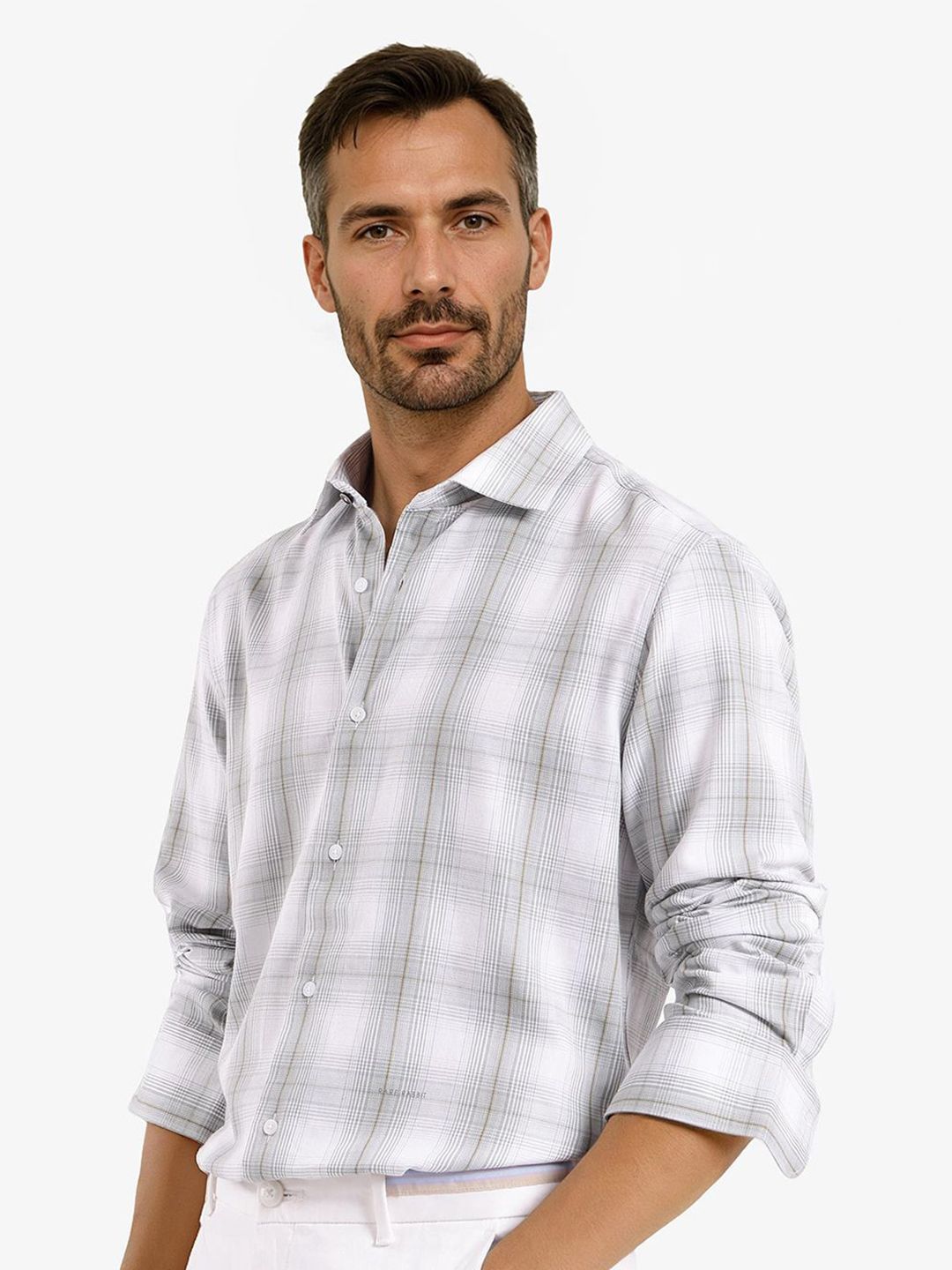 RARE RABBIT Men Comfort Spread Collar Checked Cotton Casual Shirt