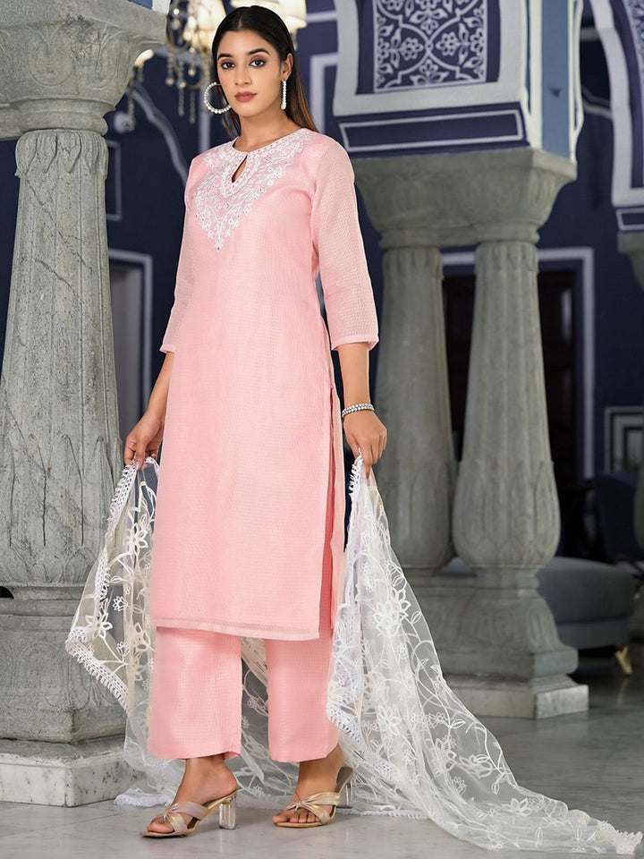 Varanga Ethnic Motifs Embroidered Regular Thread Work Kurta with Trousers & Dupatta