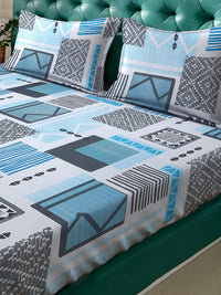Myntra Elegant Homes Blue Geometric 400 TC King Bedsheet with 2 Pillow Covers