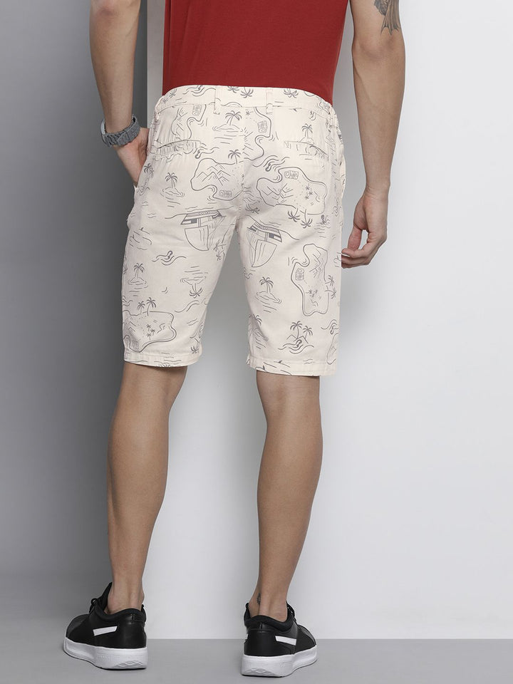 The Indian Garage Co Men Cream-Coloured Printed Slim Fit Cotton Chino Shorts