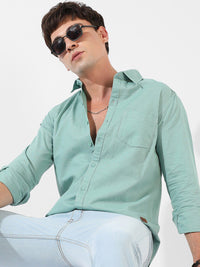 Campus Sutra Green Spread Collar Classic Fit Cotton Casual Shirt