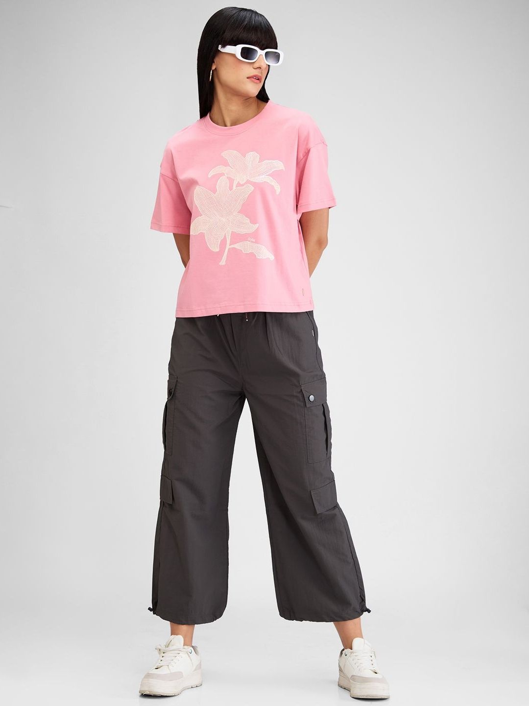 SPYKAR Women Floral Raw Edge T-shirt
