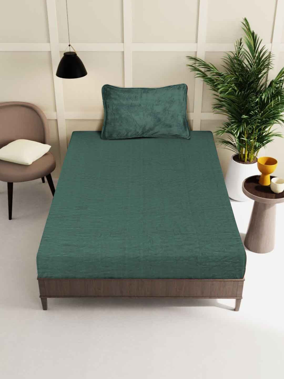 KLOTTHE 300 TC Woollen Fitted Single Bedsheet With Pillow Cover