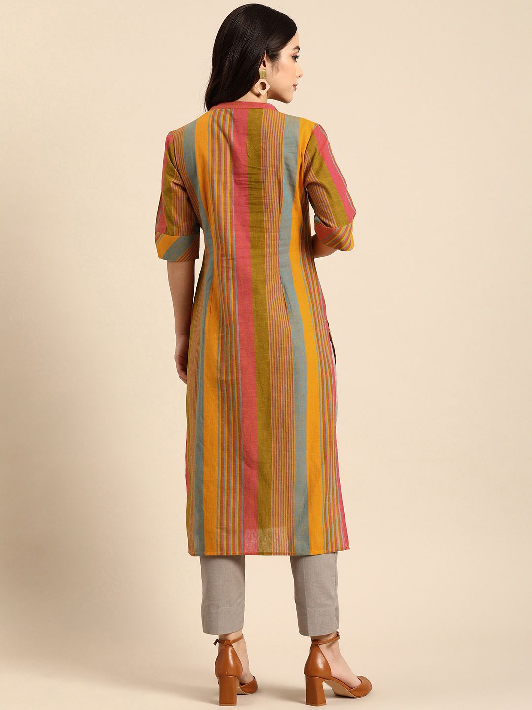 Anouk Women Striped Cotton Kurta