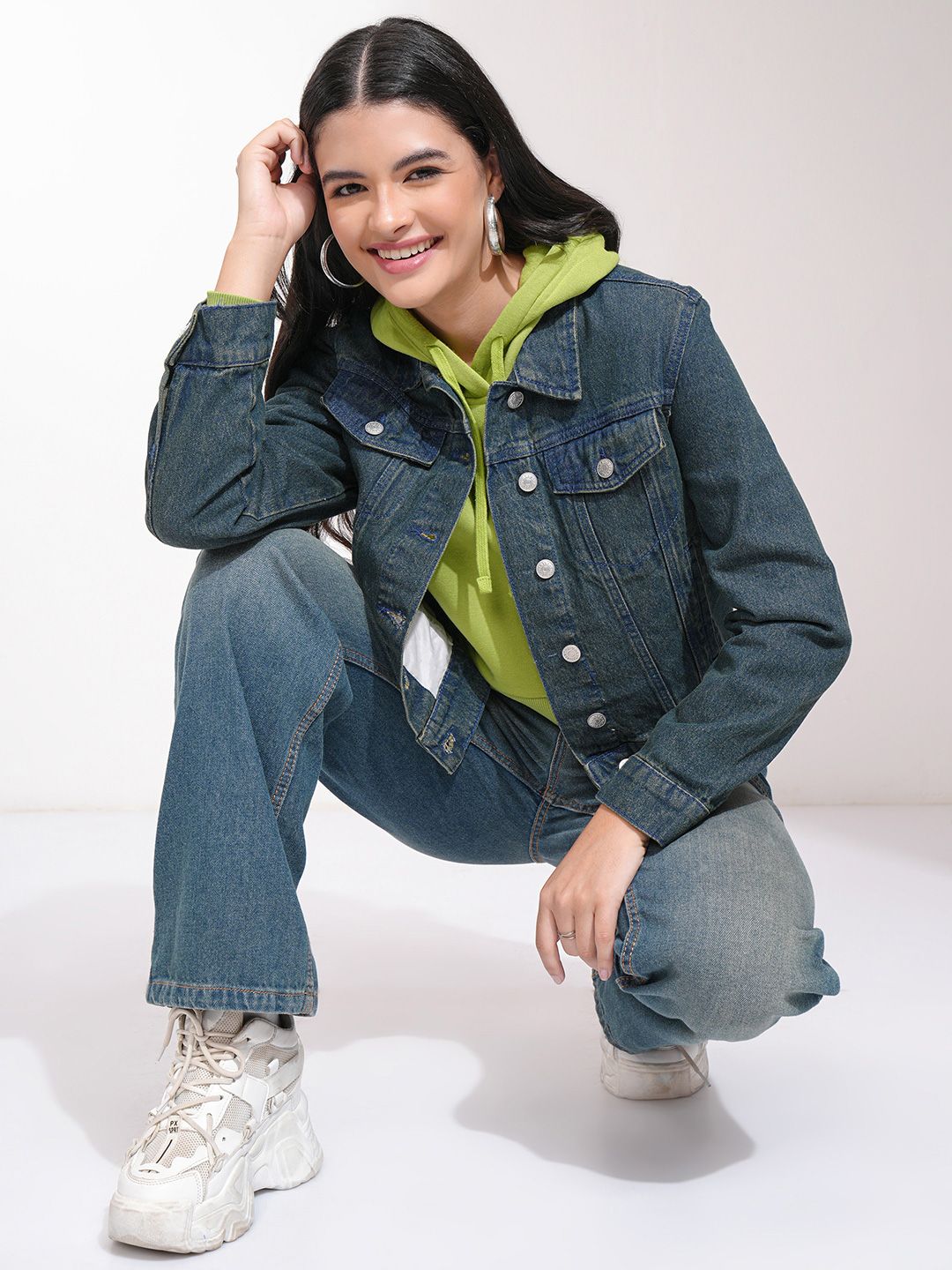 Jaket Denim Pepejal Biru Tokyo Talkies Wanita
