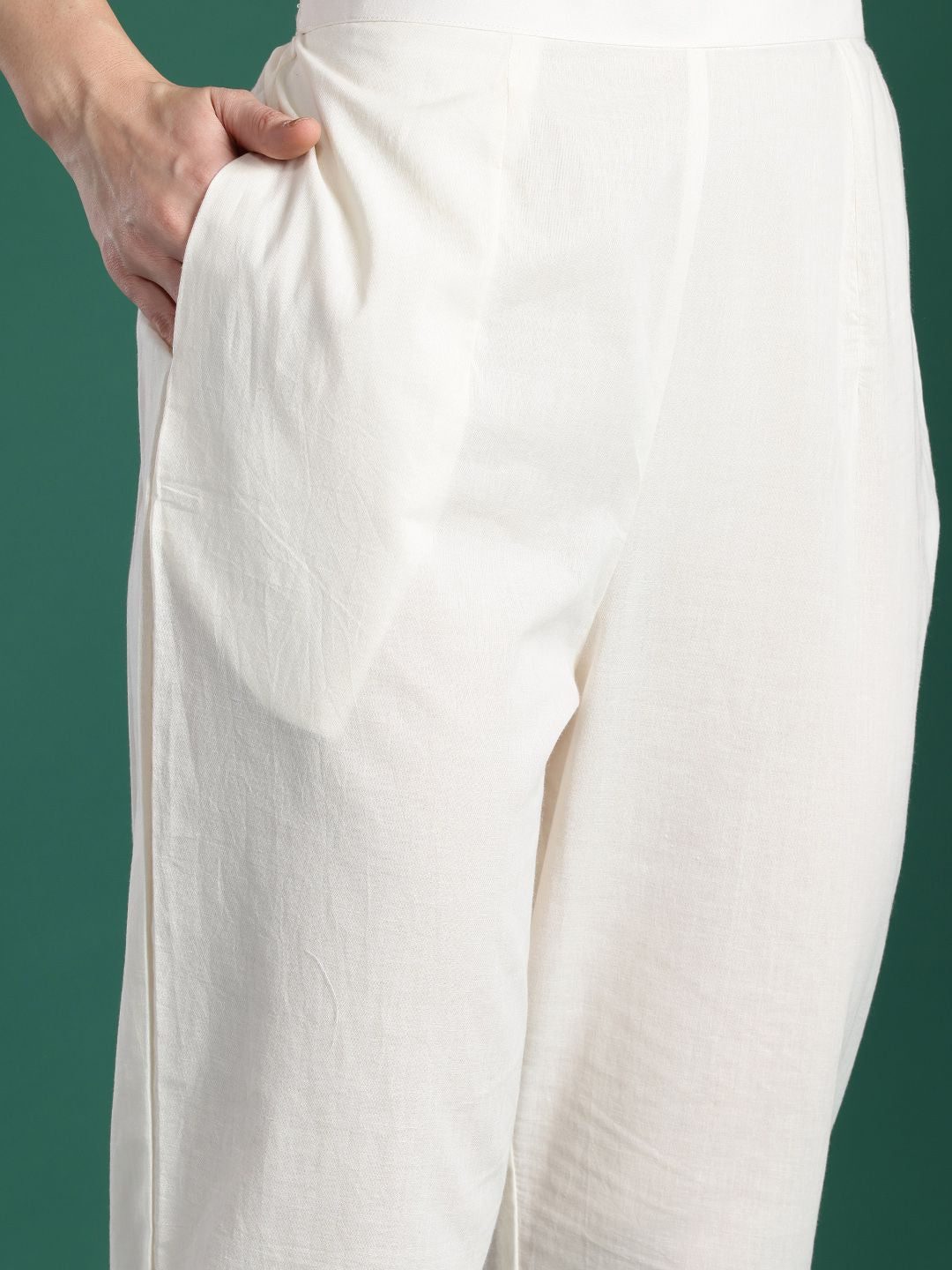 Indo Era Floral Printed Beads and Stones Linen Kurta with Trousers & With Dupatta