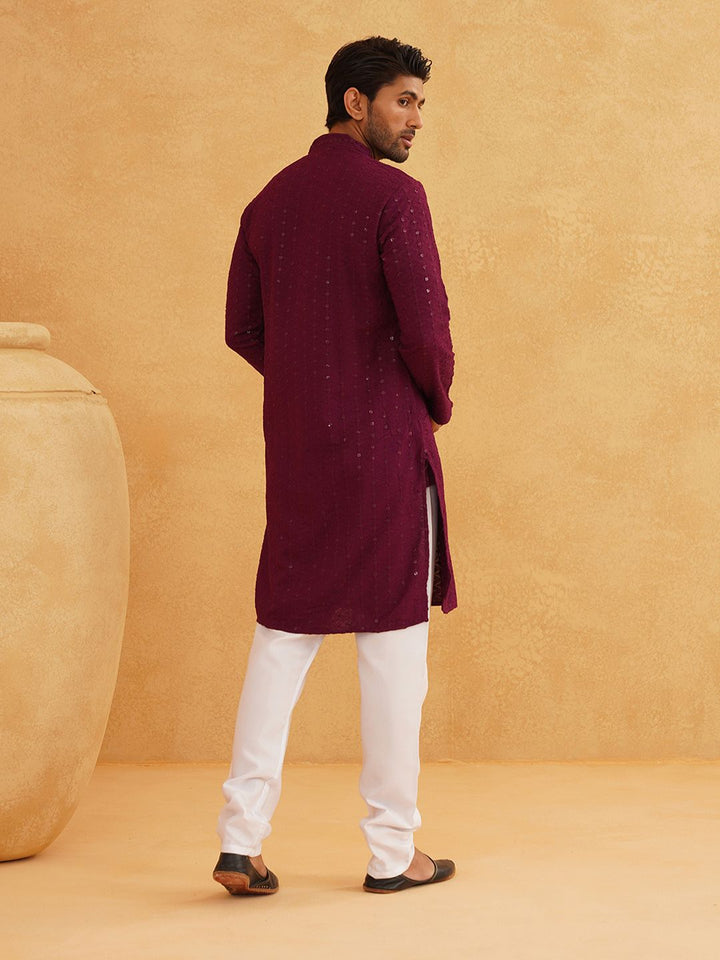 SOJANYA Ethnic Motifs Embroidered Regular Sequinned Pure Cotton Kurta with Churidar