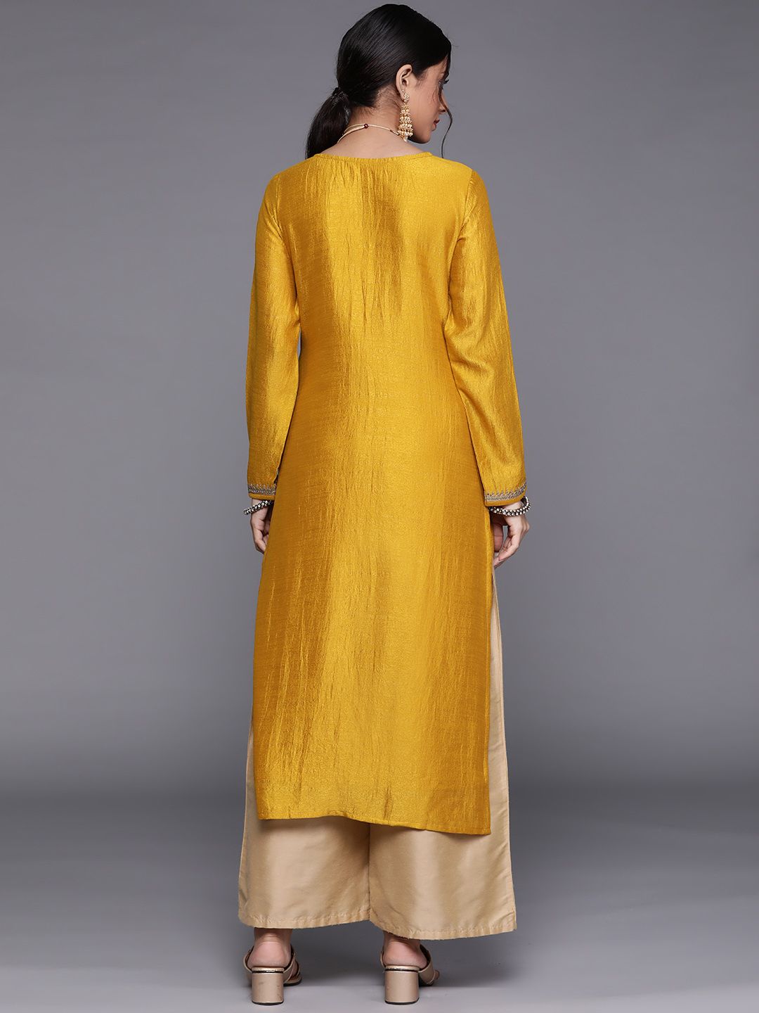 Libas Women Yellow Floral Motifs Sequins Work Kurta