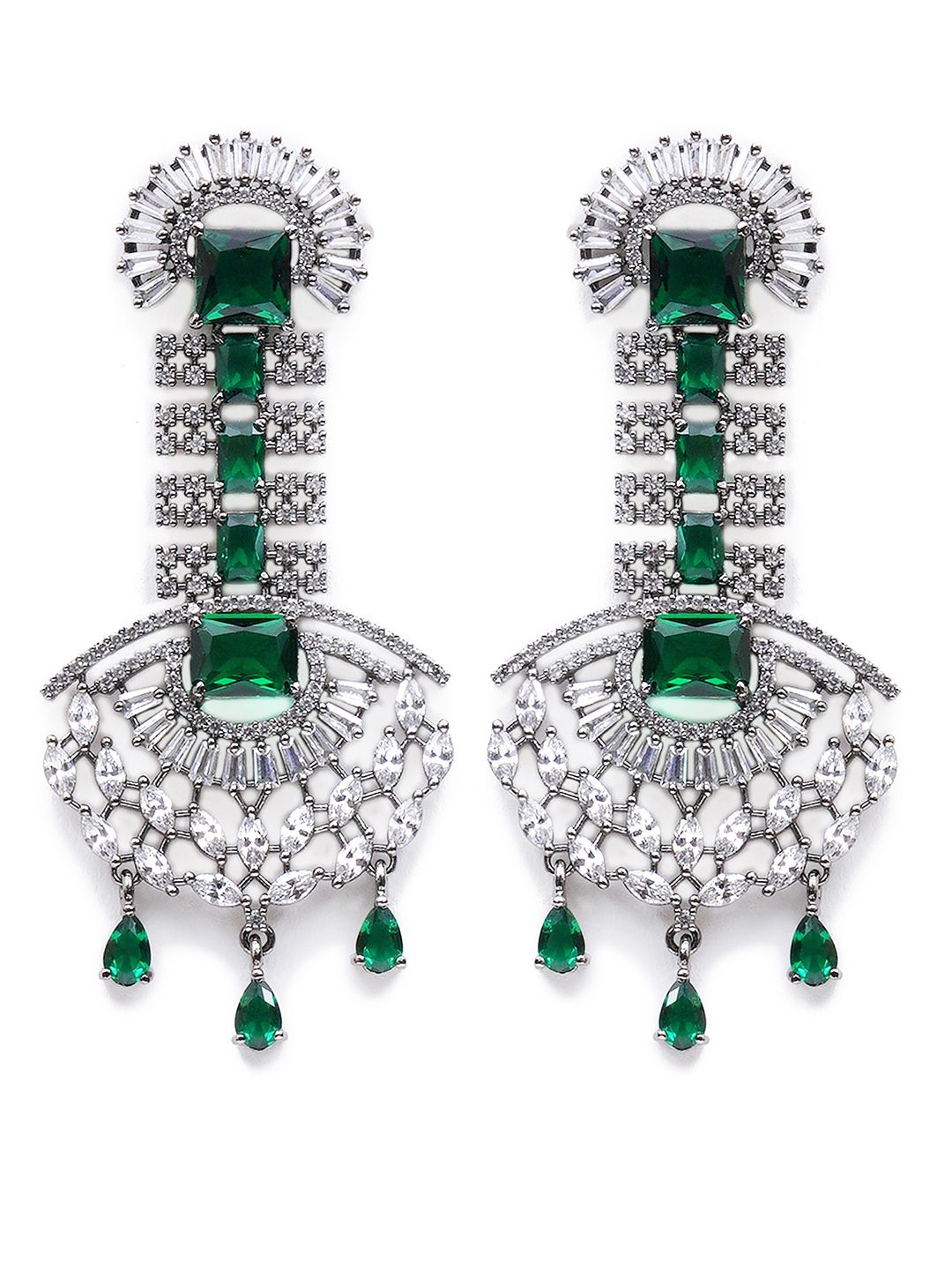 KARATCART Green & White Floral Studded Drop Earrings