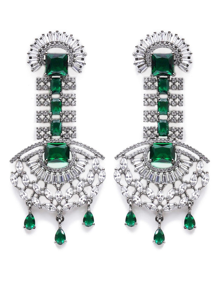 KARATCART Green & White Floral Studded Drop Earrings