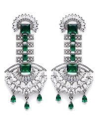 KARATCART Green & White Floral Studded Drop Earrings