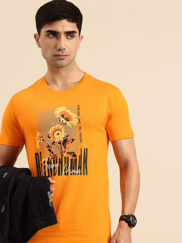 Being Human Pure Cotton Floral Printed Slim Fit T-shirt