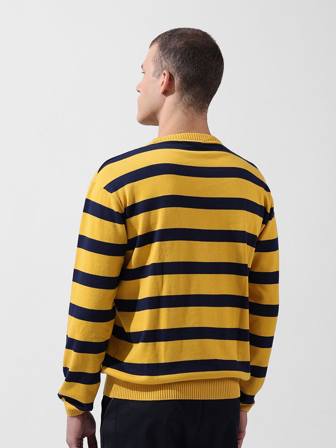 The Indian Garage Co Men Flat Knit Oversized Striped T-Shirt