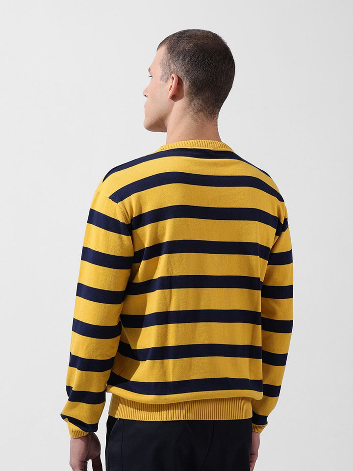 The Indian Garage Co Men Flat Knit Oversized Striped T-Shirt