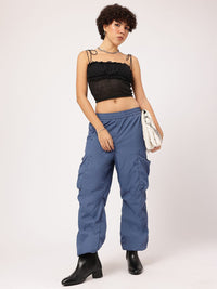 DressBerry Flirty Frills Lace Up Semi-Sheer Crop Top