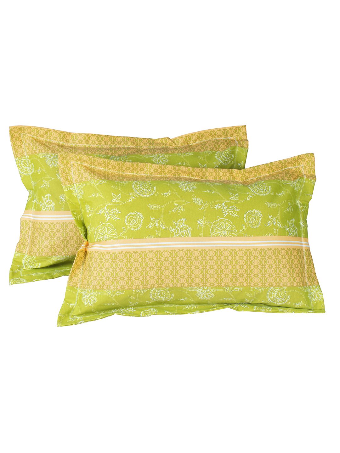 Story@home Ventura Green White Floral 144 TC Cotton Queen Bedsheet with 2 Pillow Covers