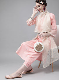 Indo Era Women Pink Pure Cotton Ethnic Motifs Sequinned Kurta with Trousers & Dupatta
