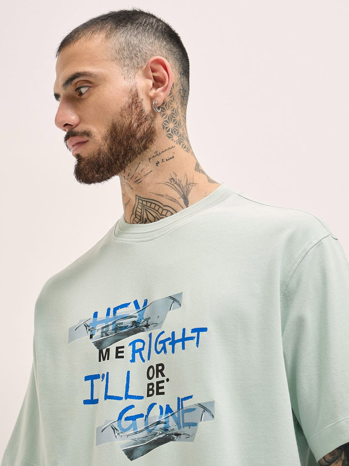 THE BEAR HOUSE Men Typography Printed Round Neck Cotton Oversized T-shirt