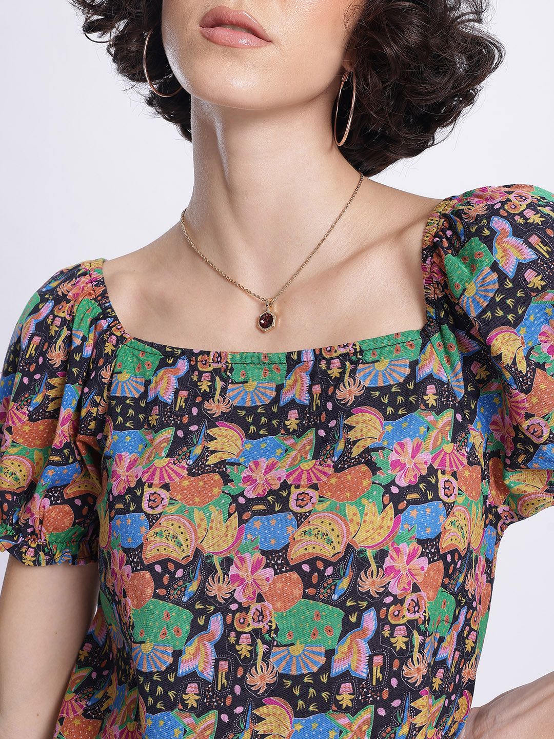DressBerry Indie Vibe Printed Tie-Up Back A-Line Mini Dress