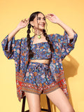 Berrylush Women Blue Printed Top with Shorts