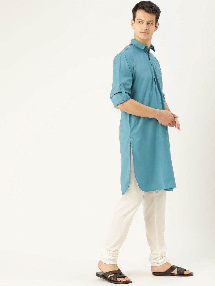 SOJANYA Men Blue Solid Pathani Kurta