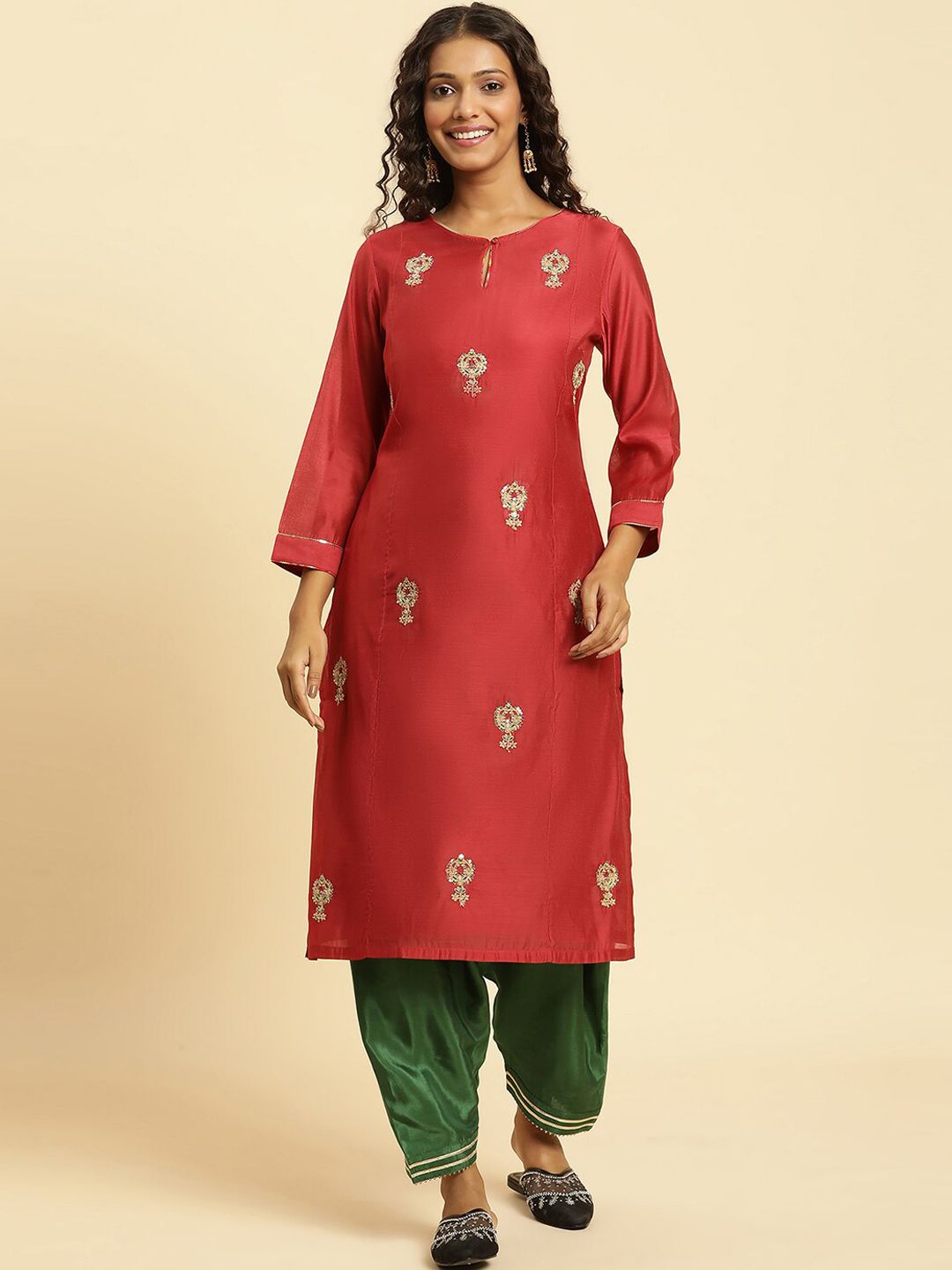 W Festive Solid Rayon Straight Kurta