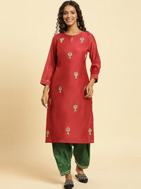 W Festive Solid Rayon Straight Kurta