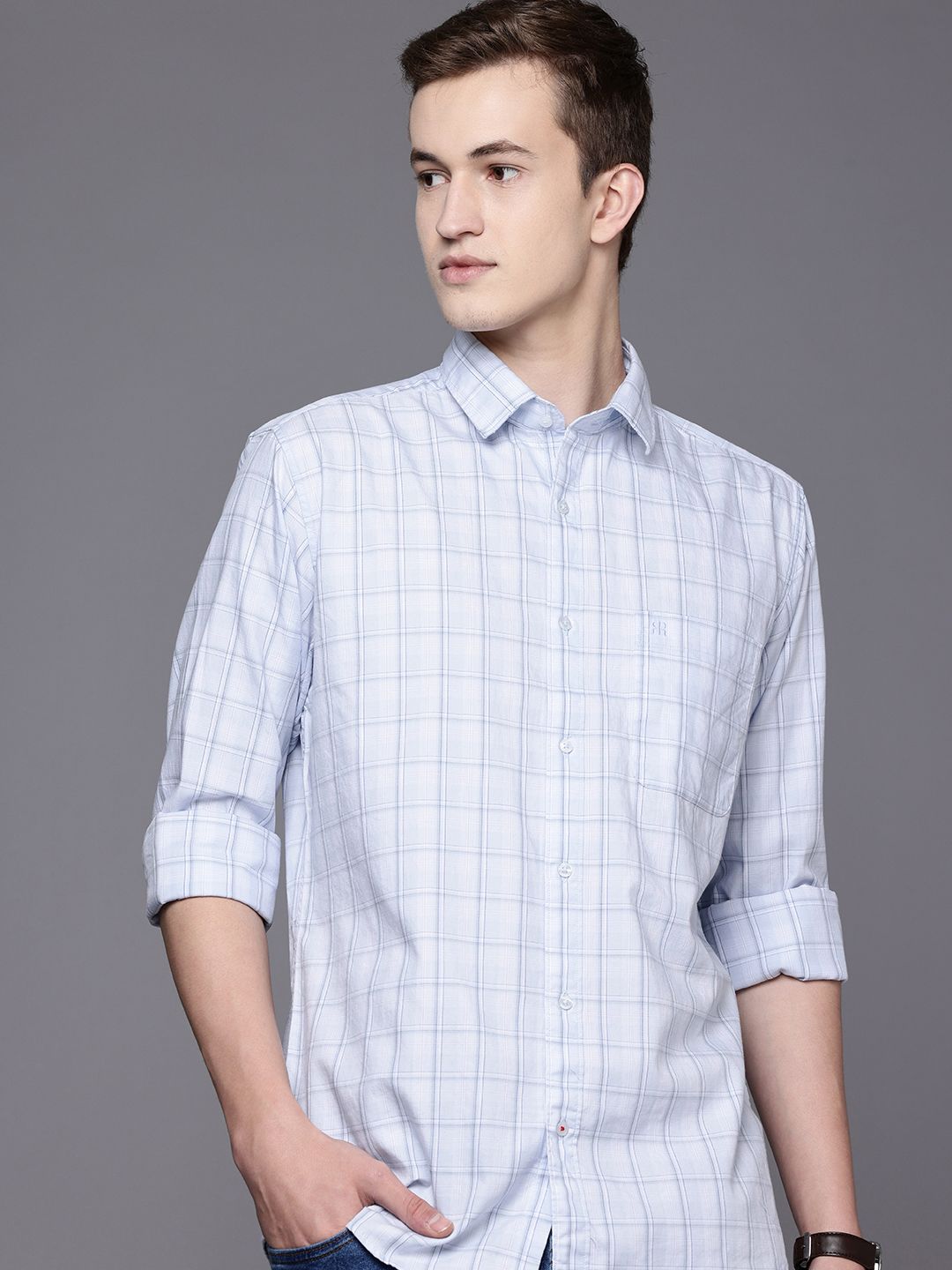 Raymond Pure Cotton Slim Fit Checked Casual Shirt
