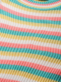 DressBerry Women Yellow & Green Striped Ribbed Pullover