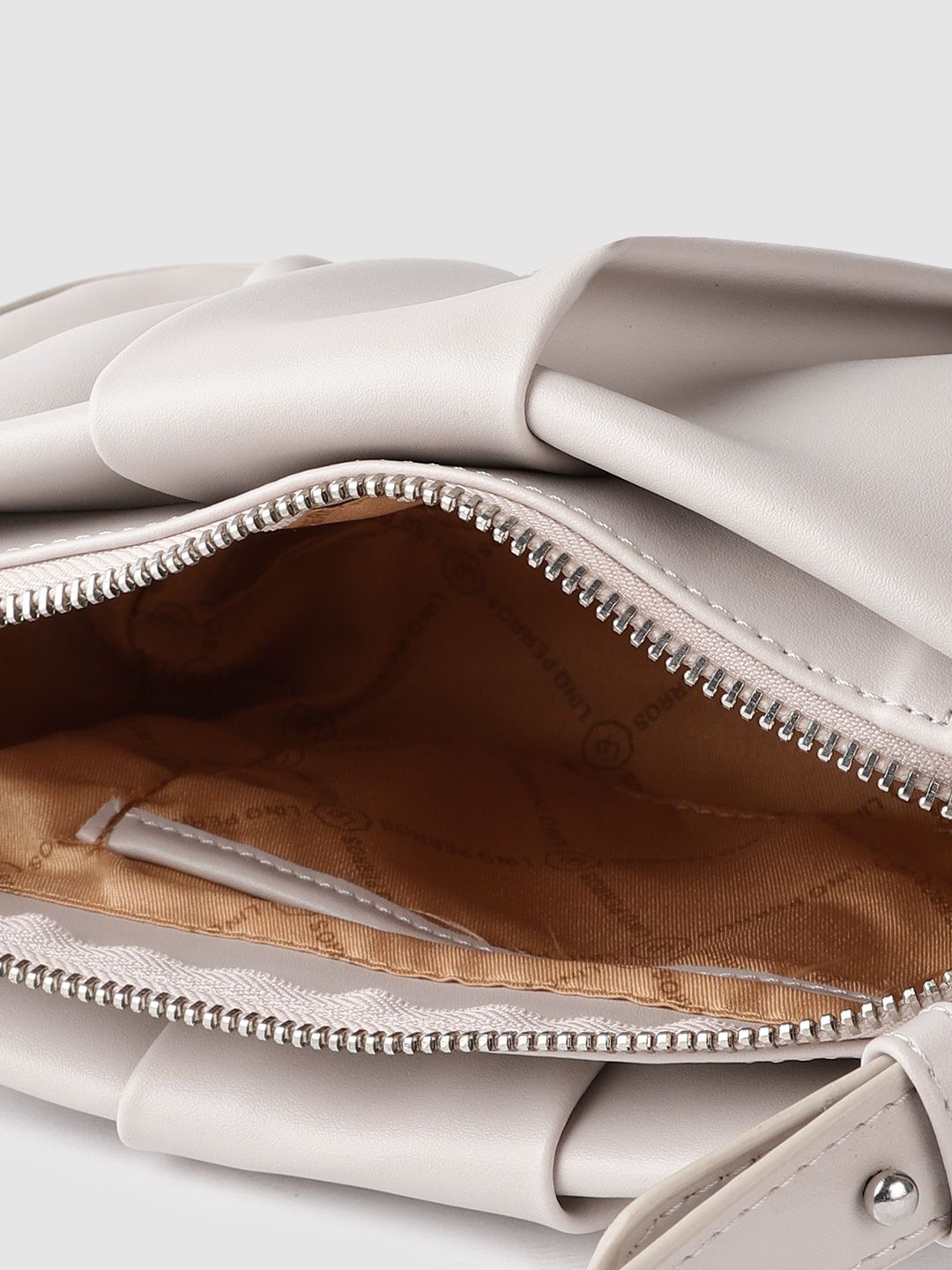 Lino Perros Off-White Structured Shoulder Bag with Pleated Detail