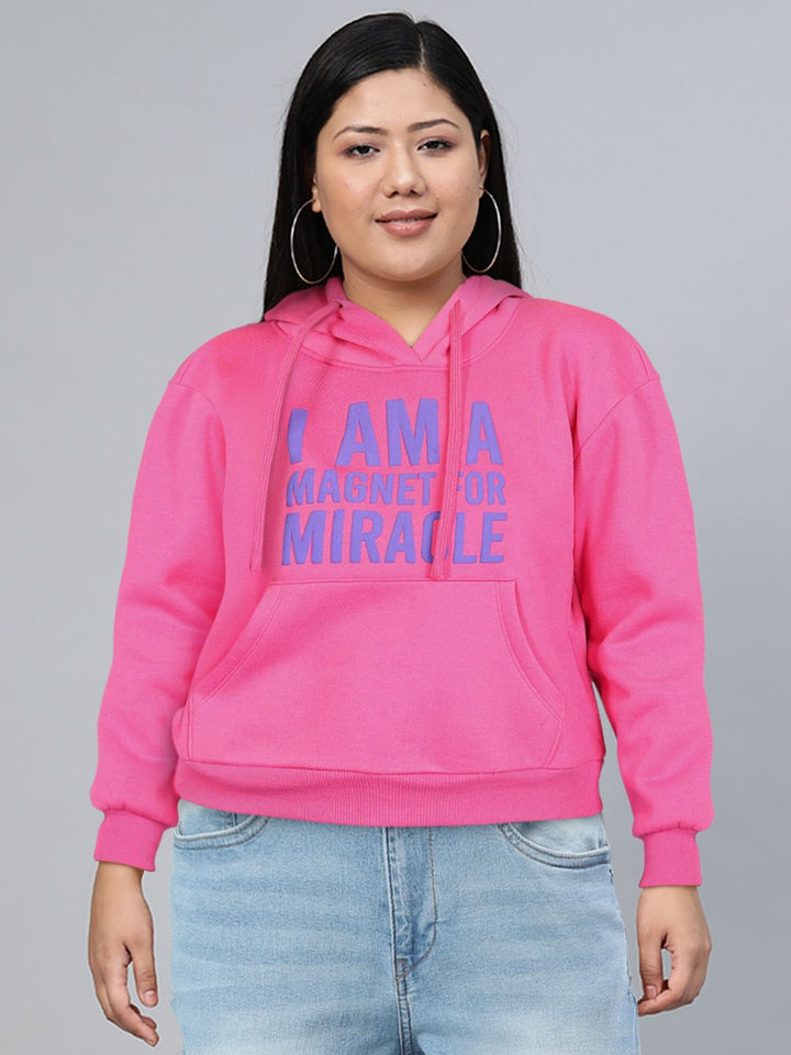 Tokyo Talkies Pink Typography Printed Hooded Pullover Sweatshirt