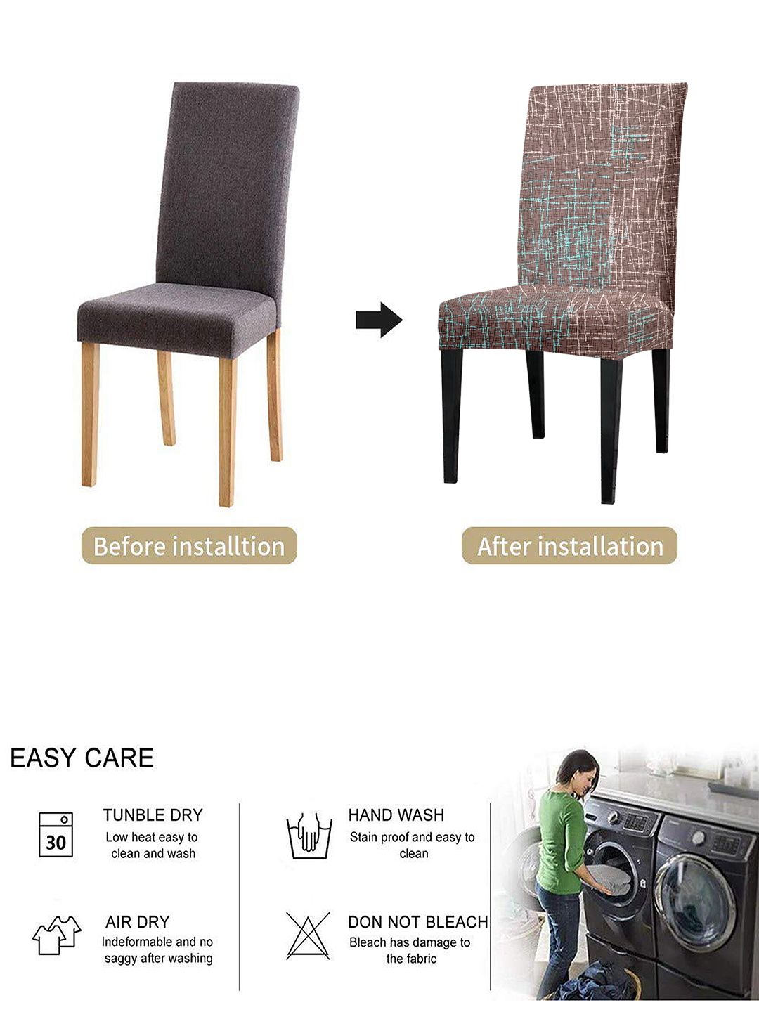 Cortina Brown 6-Pieces Abstract Printed Chair Covers
