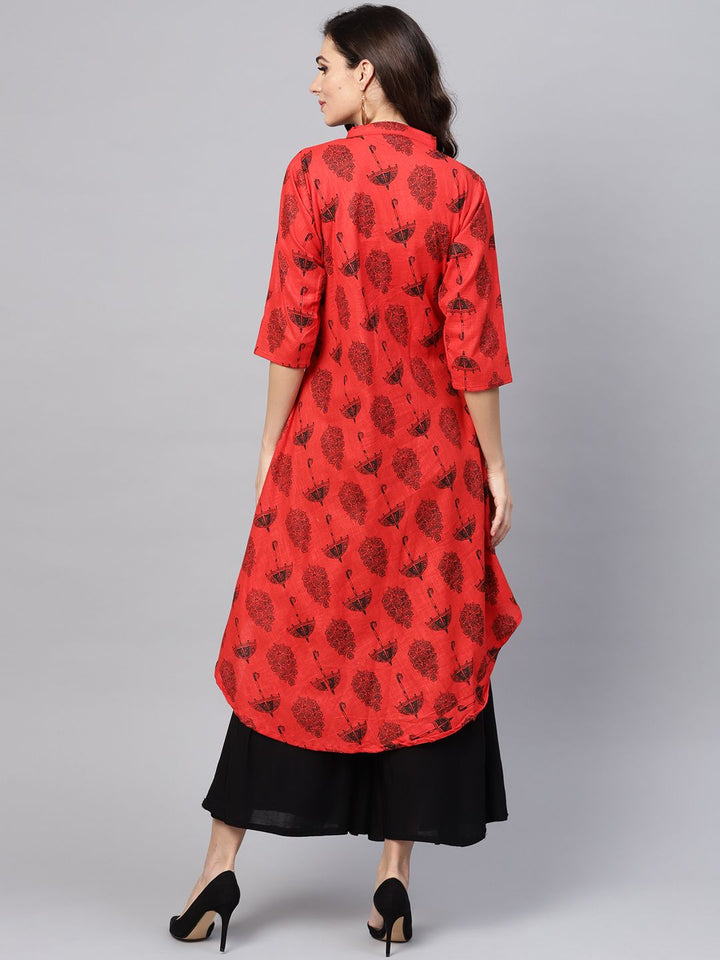 SOJANYA Kurta Bercetak A-Line Wanita Merah & Hitam