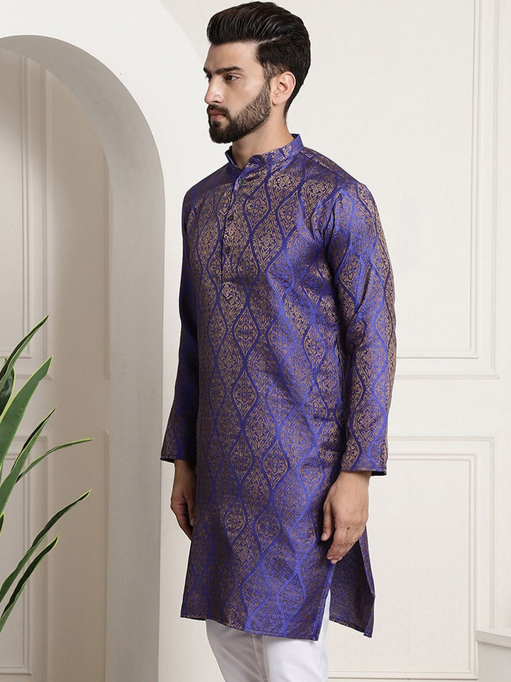 SOJANYA Ethnic Motifs Woven Design Band Collar Straight Kurta