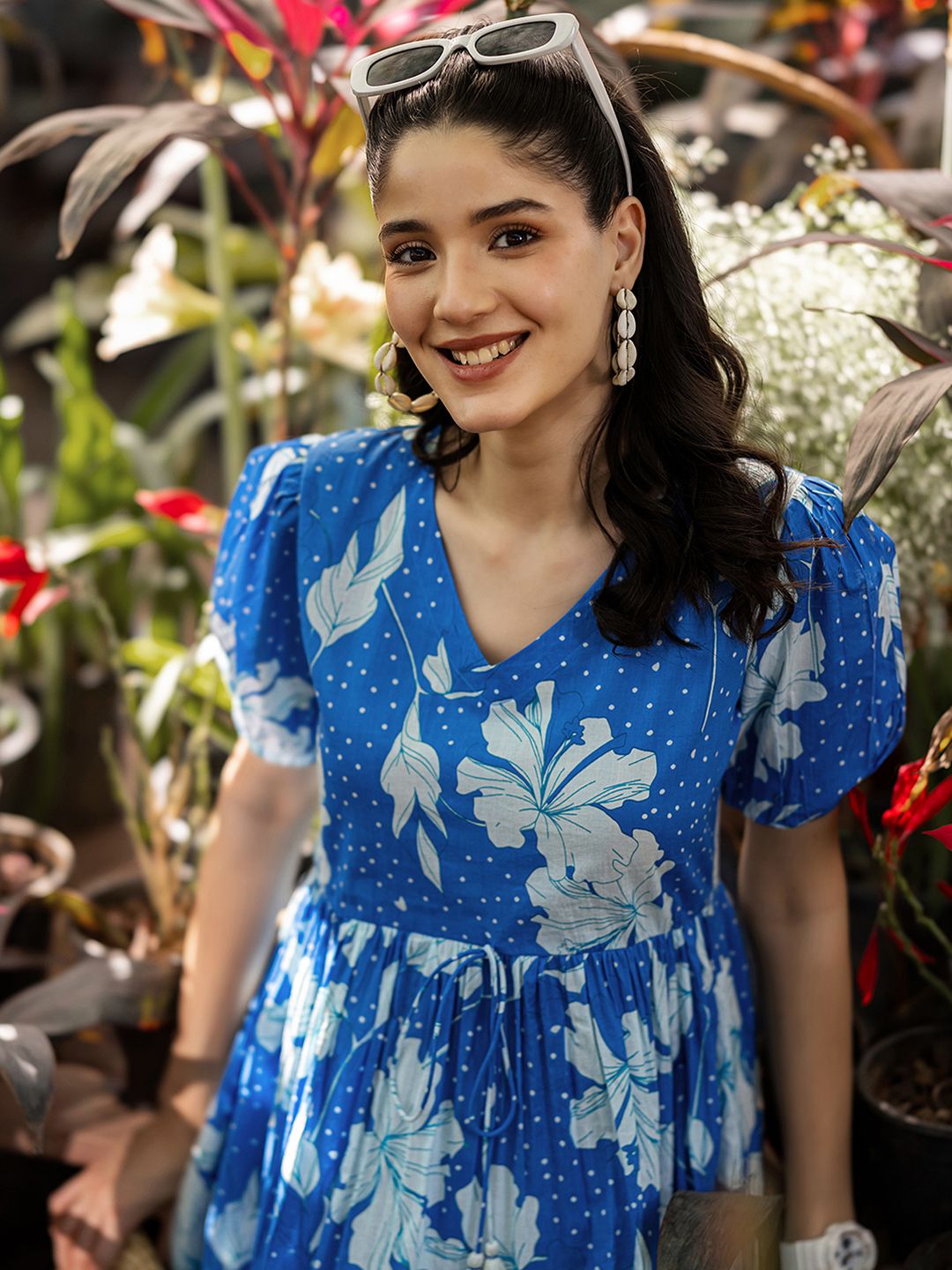 Libas Floral Print Puff Sleeve Fit & Flare Midi Dress