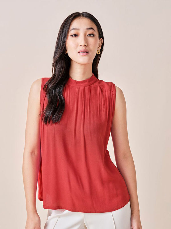AND Women Solid High Neck Sleeveless Top