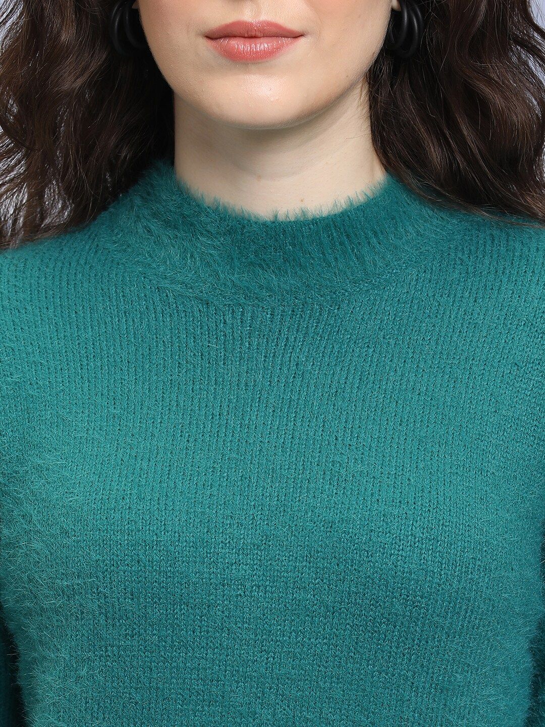 Tokyo Talkies Teal Green Turtle Neck Acrylic Crop Pullover Sweater