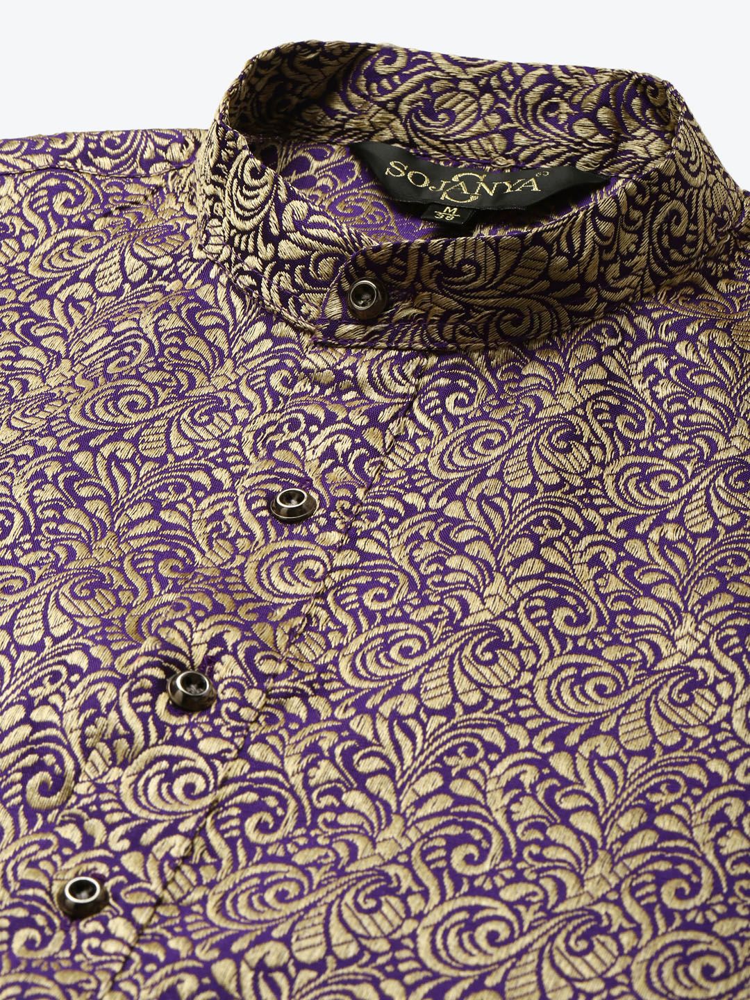 SOJANYA Kurta Motif Etnik Ungu & Emas Lelaki
