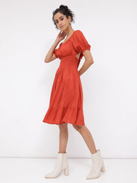 DressBerry Effortless Essence Smocked Waist Puff Sleeves A-line Dress