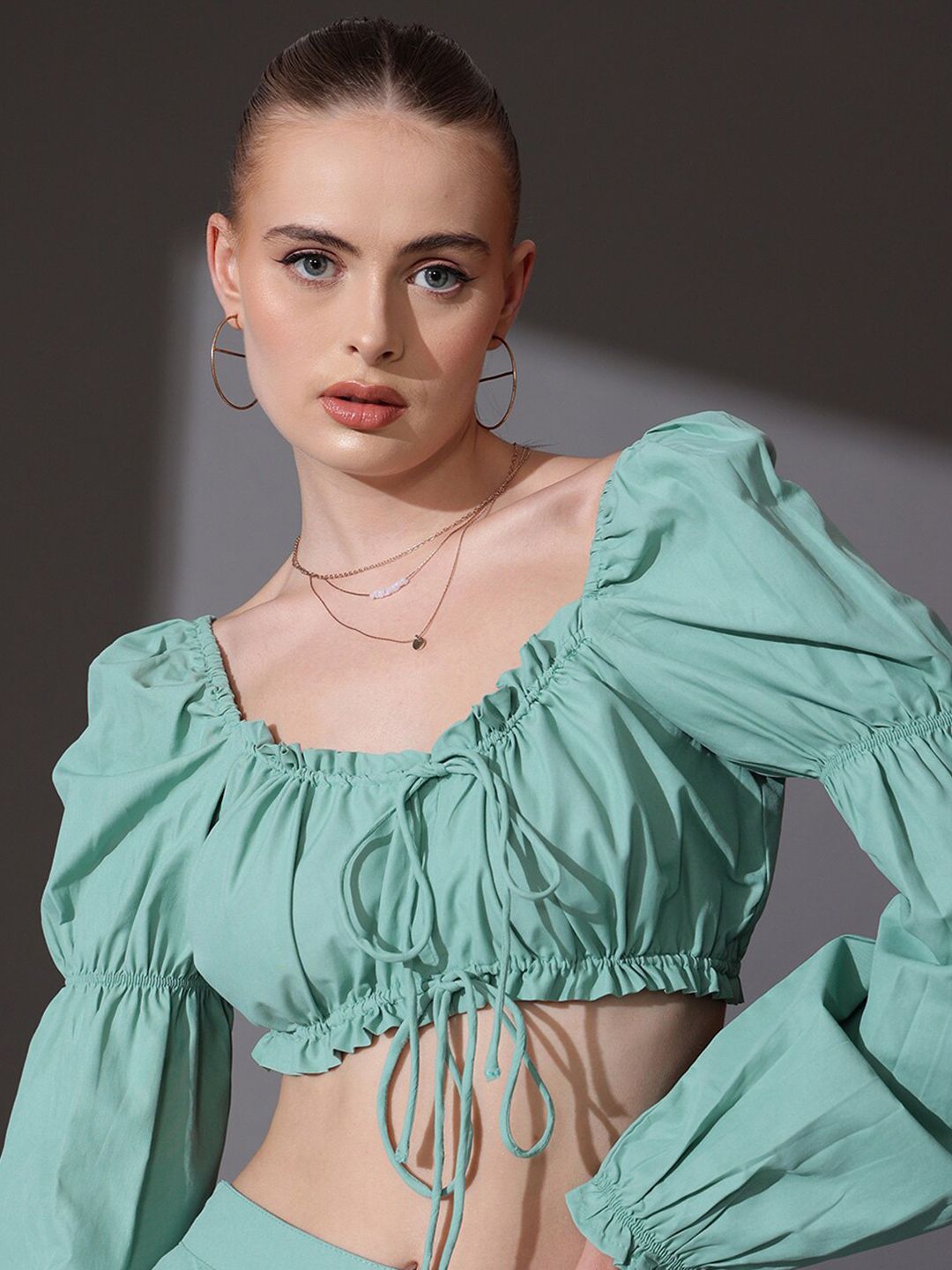 STREET 9 Sweetheart Neck Puff Sleeve Cotton Top