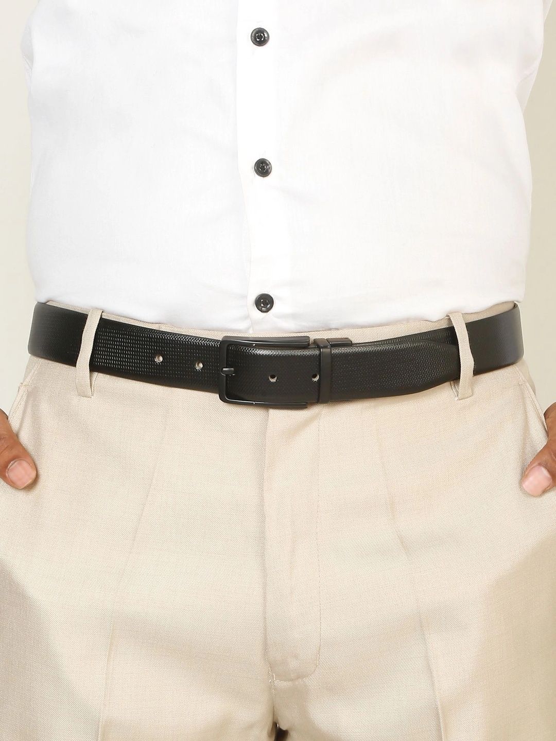 Teakwood Leathers Men Textured Leather Reversible Formal Belt